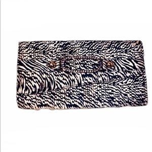 🆕 Guess Swarovski Zebra print Jeweled clutch fold over purse NWOT